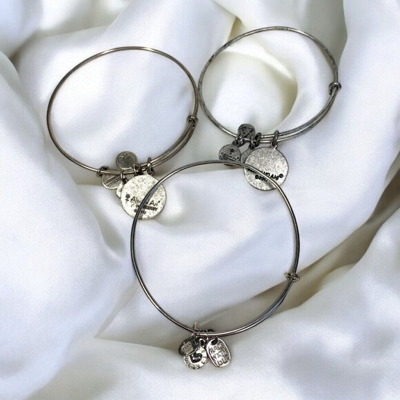 Alex and Ani Silver Charm Bangle Bundle Trio Friend Initial G Heart Adjustable - Picture 3 of 4